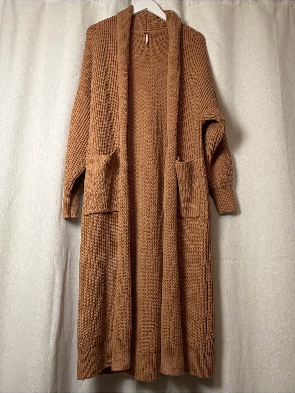 Free People Long Open-Front Cardigan Sweater - Camel Brown